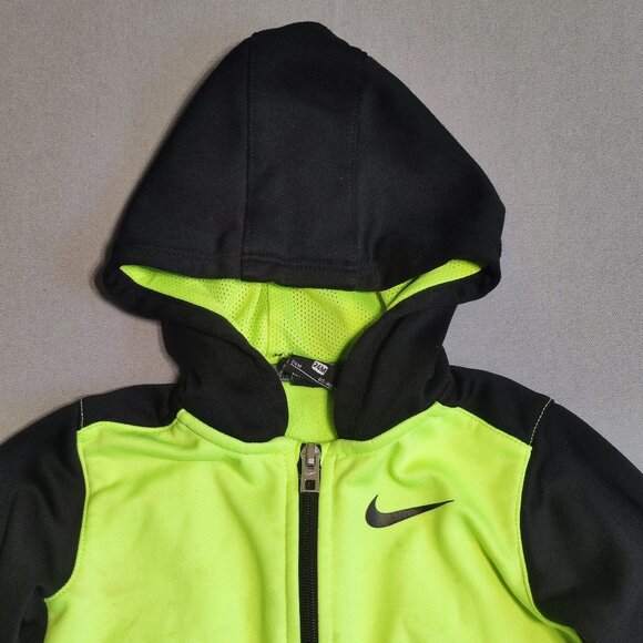 Nike Dri-fit full zip hoodie unisex kids size 24M black and neon green - Picture 2 of 10